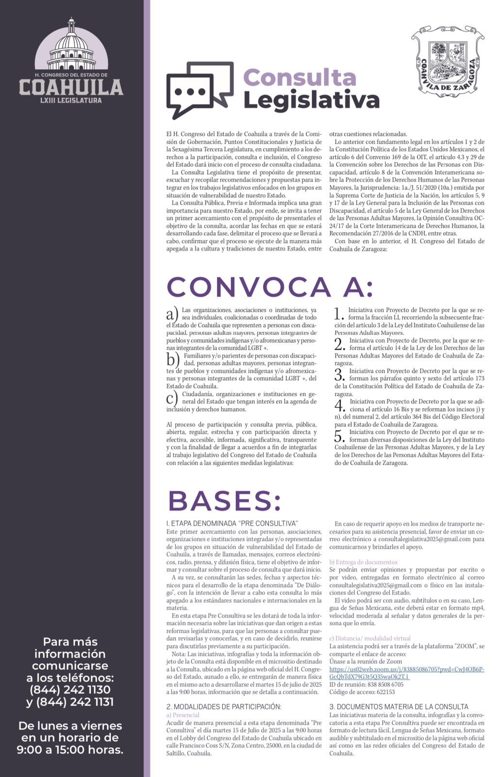 Emite Congreso del Estado convocatoria para Consulta Legislativa