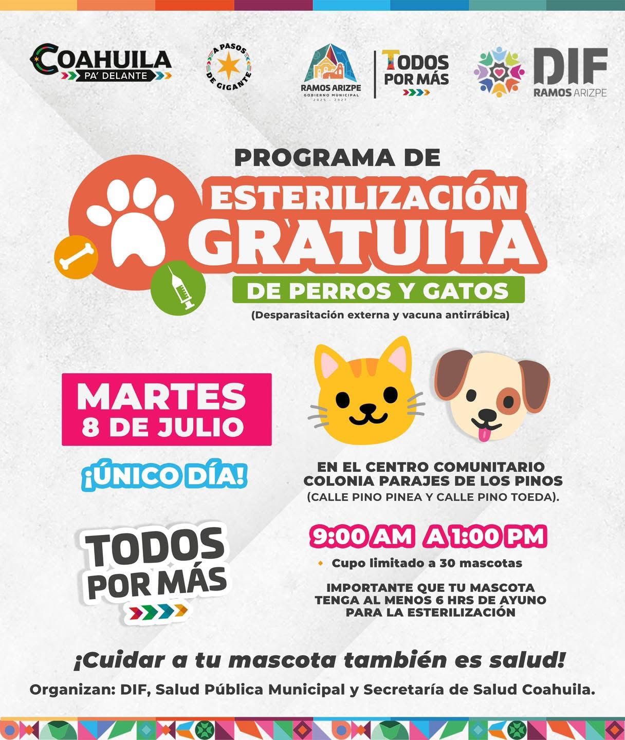 Realizarán jornada gratuita de esterilización de mascotas en Ramos Arizpe