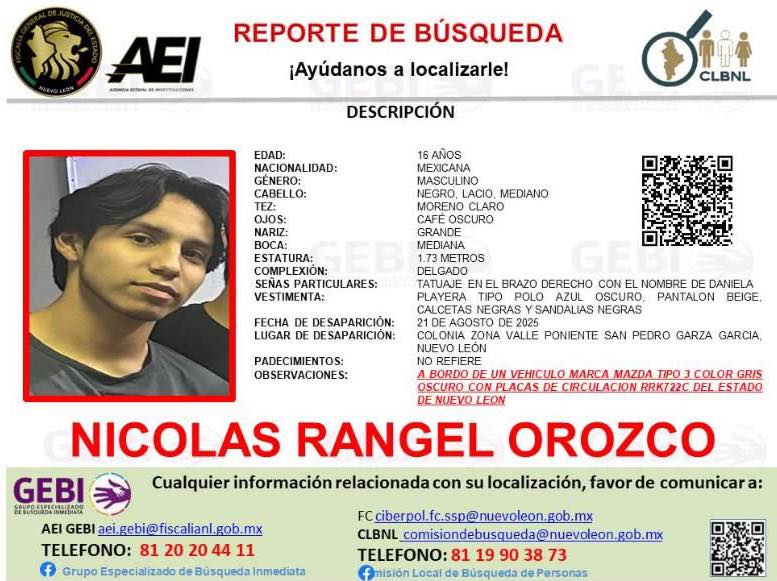 Encuentran en Saltillo a menor desaparecido en NL