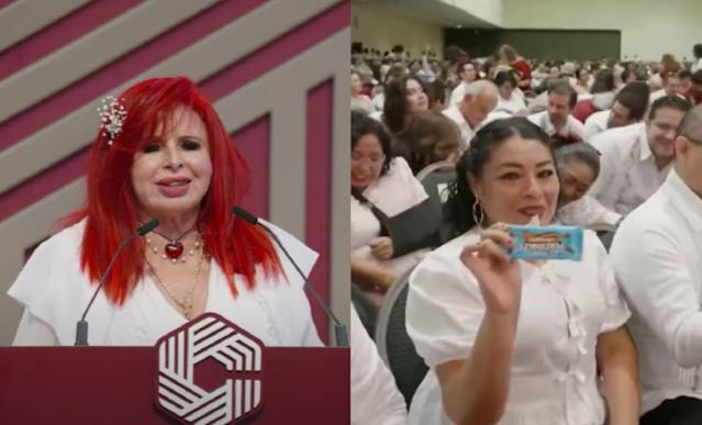 Layda Sansores reparte chocolates de Mr Beast