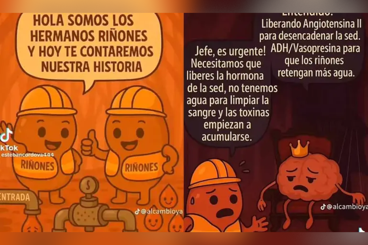 “Los hermanos riñones”: el video viral que alerta sobre el daño por no tomar agua