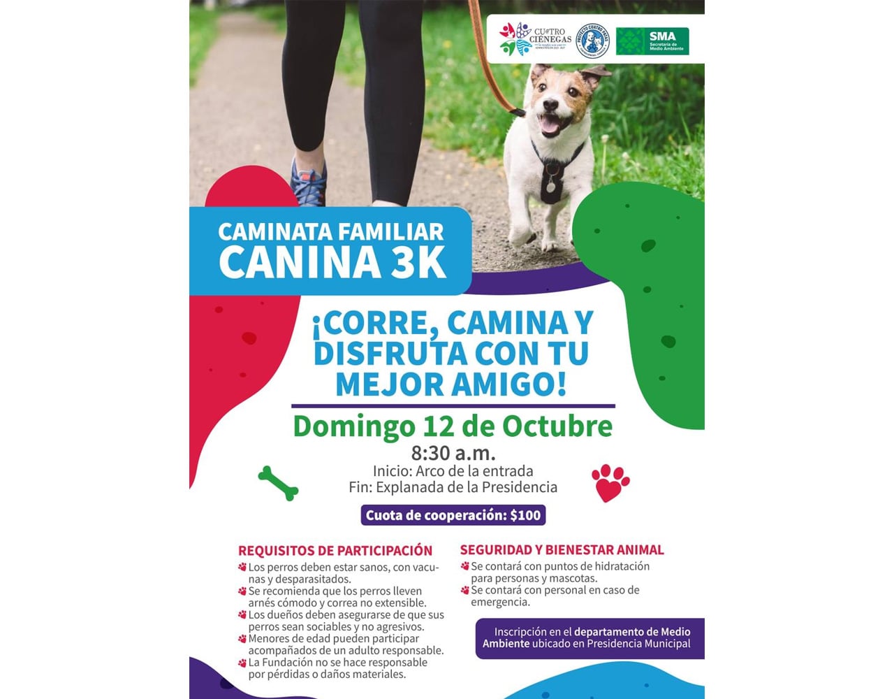FORTALECE CUATRO CIÉNEGAS VALORES Y CUIDADO ANIMAL CON CAMINATA FAMILIAR CANINA