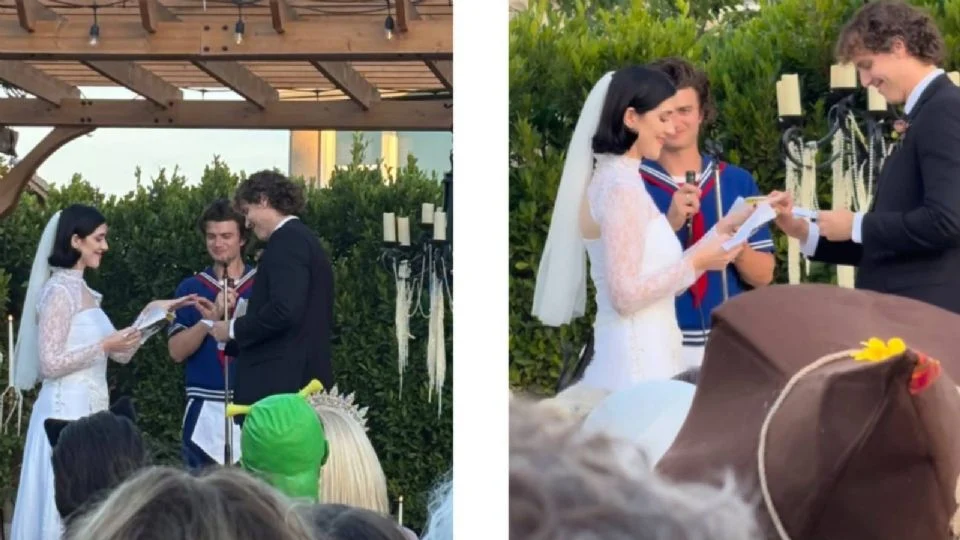 Joe Keery oficia la boda de sus amigos portando el atuendo de heladero como Steve Harrington, de «Stranger Things»