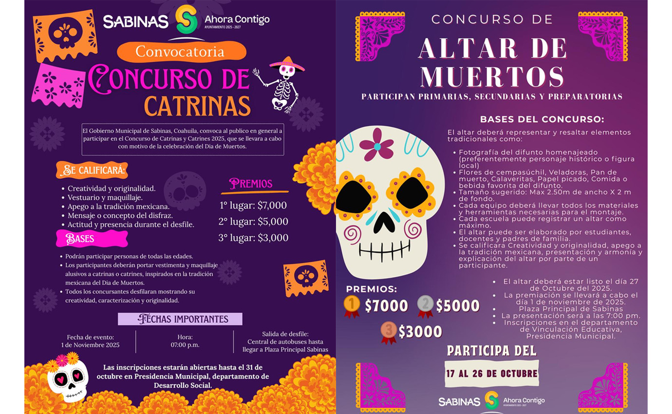 Chano Díaz impulsa el arte y la tradición con el Concurso de Catrinas y Catrines en Sabinas