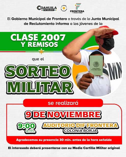 Será el 9 de noviembre sorteo de Cartilla Militar