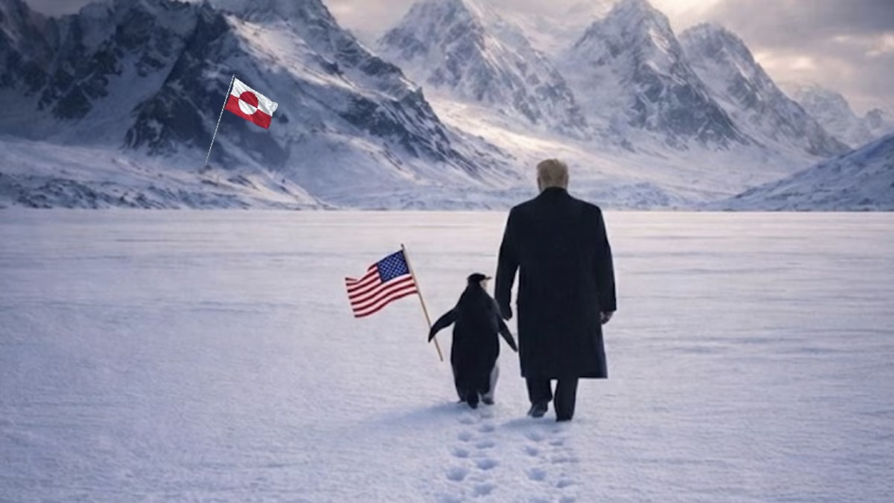 Trump publica imagen con un pingüino en Groenlandia