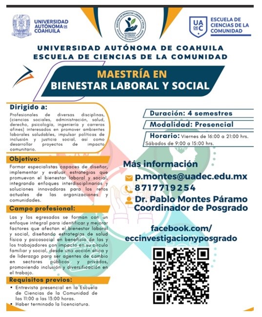 Convoca UAdeC a Maestría en Bienestar Laboral y Social