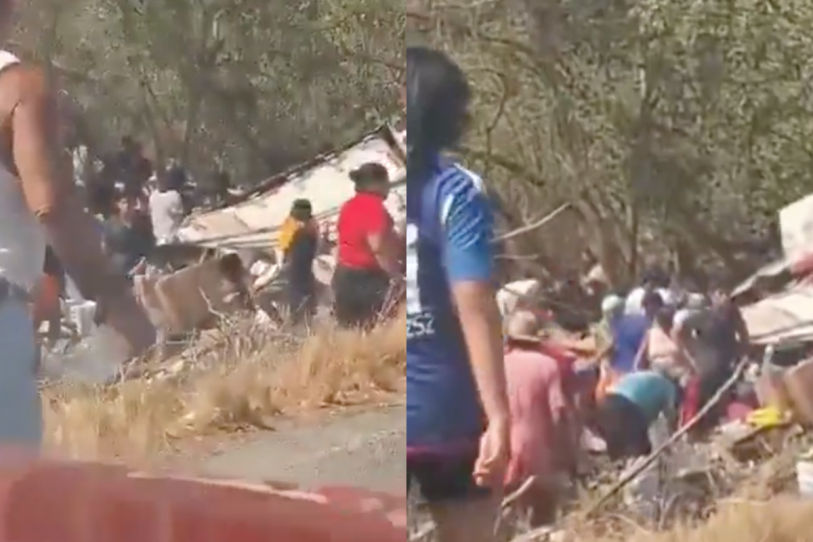 Volcadura de tráiler en Oaxaca desata rapiña; hasta abuelitas y niños participaron