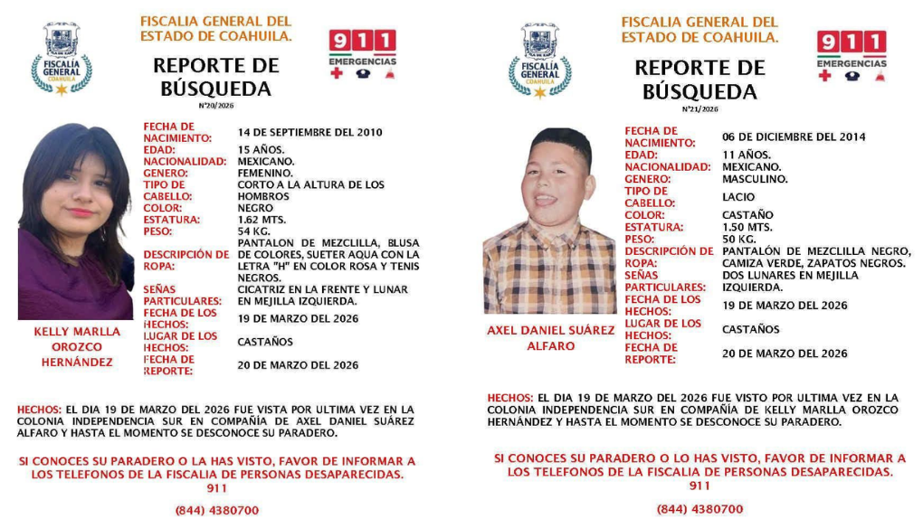 Activan búsqueda para localizar a dos menores desaparecidos en Castaños