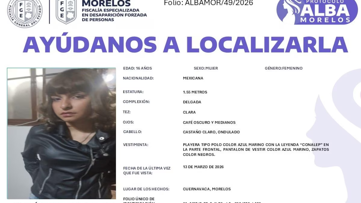 ¿Qué pasa en Morelos?: Reportan desaparición de Rubí Itzel, estudiante de 16 años