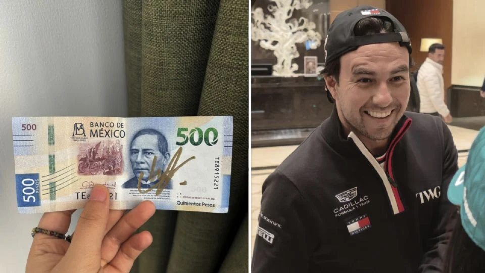 Aficionada china recibe autógrafo de Checo Pérez en un billete de 500 pesos y ella le regala 15 en monedas: “Perdón, parece que le di propina”