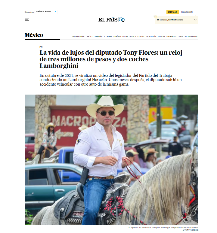 Exhibe diario español los lujos de Tony Flores
