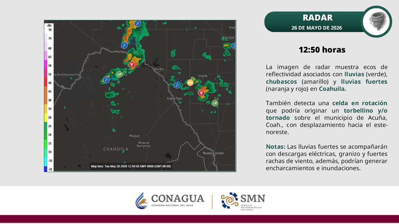 ADVIERTEN POSIBLE FORMACIÓN DE TORBELLINO O TORNADO EN ACUÑA