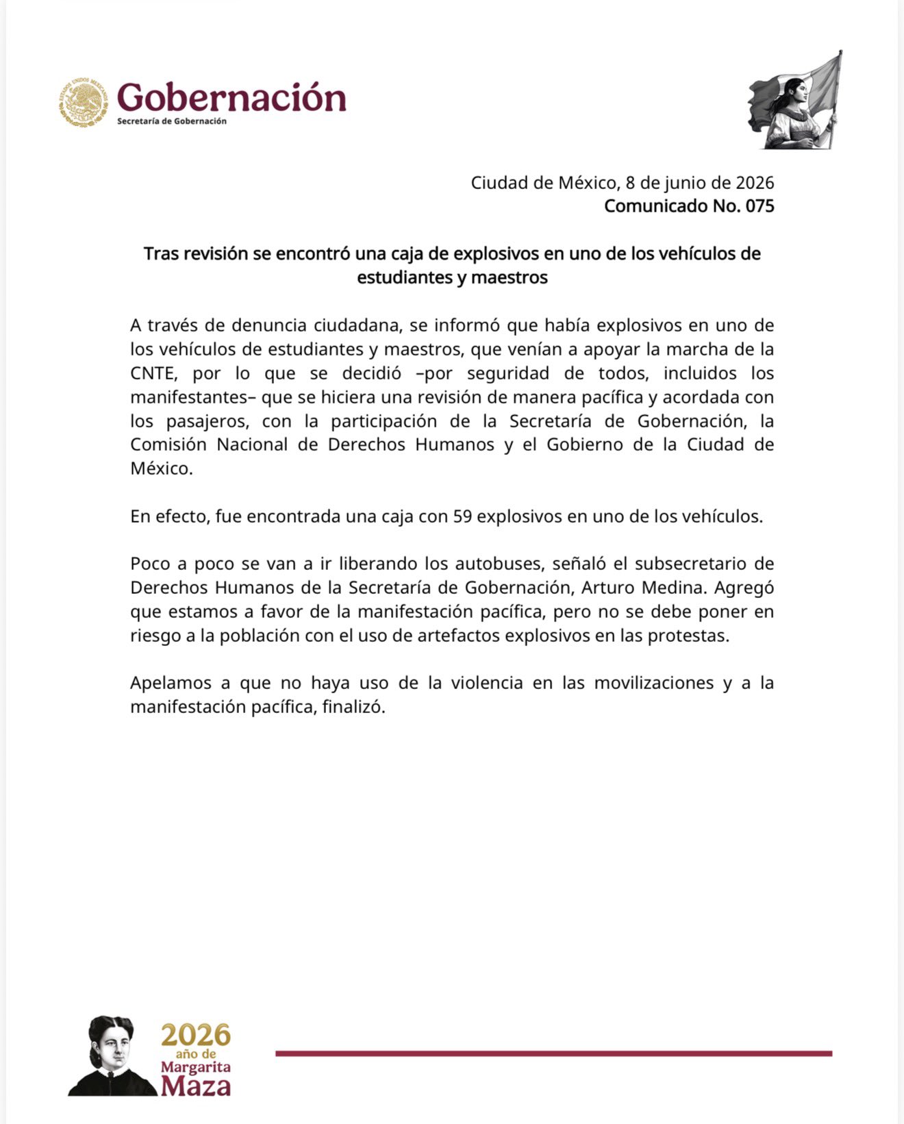 Afirma Gobernación que sí hallaron los artefactos en autobús de estudiantes