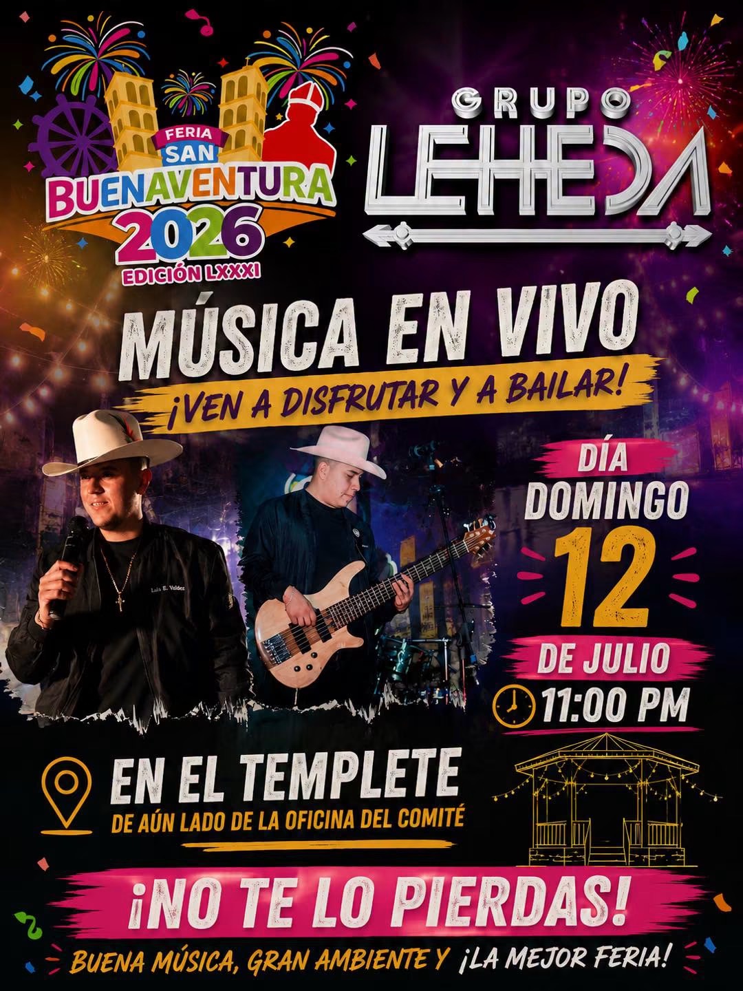 COMITÉ DE FERIA INVITA A DOMINGO DE MÚSICA EN VIVO EN EL TEMPLETE