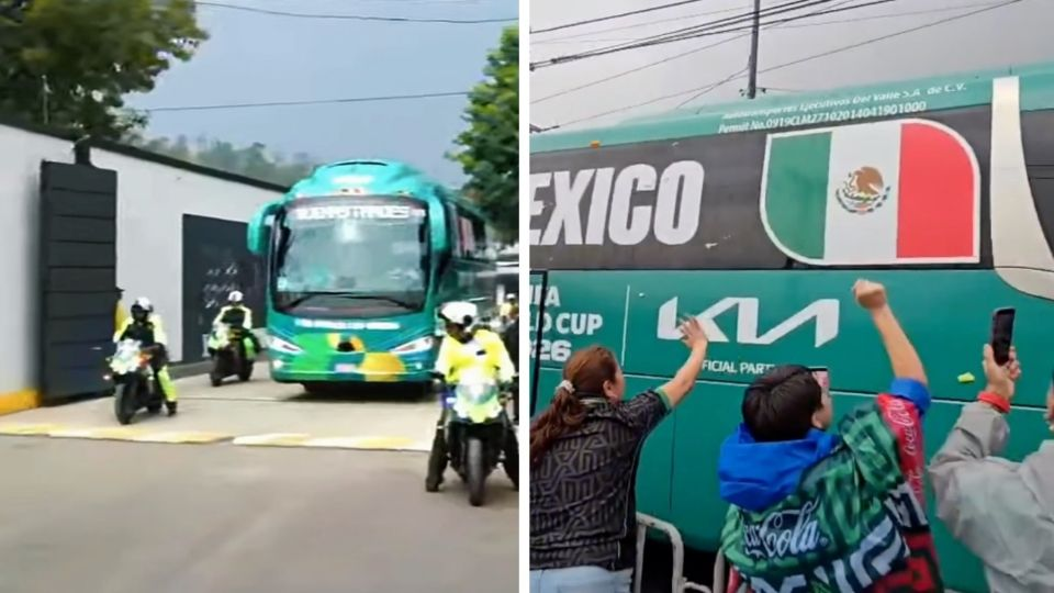 La Selección Mexicana llega al Estadio Azteca bajo fuerte resguardo y es acompañada desde el CAR por una valla kilométrica de aficionados