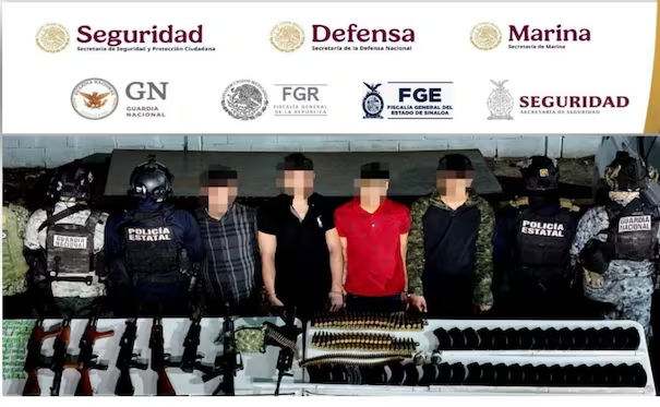 Detienen a cuatro hombres armados en Culiacán; aseguran ametralladora, granadas y más de 3 mil cartuchos